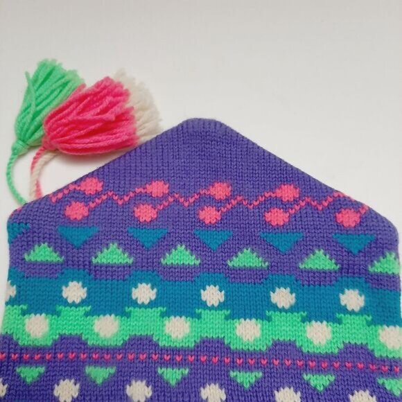 Retro 80's MURRAY MERKLEY 100% Wool Intarsia Geo Pattern Knit Beanie Hat Pom-Pom - Picture 9 of 15